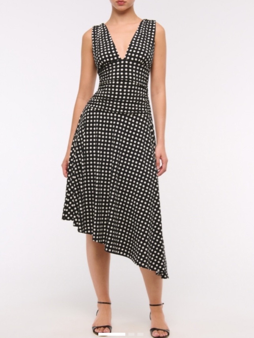 Abercrombie & Fitch Plunge Ruched Polka Dit Midi Dress size small black white